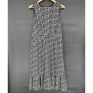 J.Crew Womens Floral Printed Tiered Midi Dress Size 12 Navy White Preppy Classic